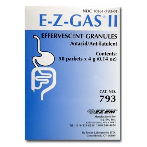 E-ZGas®IISodiumBicarbonate/CitricAcid/Simethicone0.04Gram-2.21GramOralEffervescentGranulesPacket4Gram