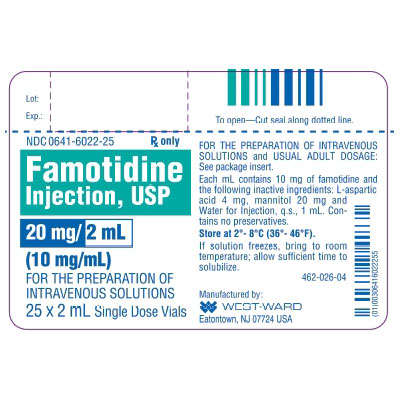 Famotidine, Preservative Free 10 mg / mL Intravenous Injection Single Dose Vial 2 mL