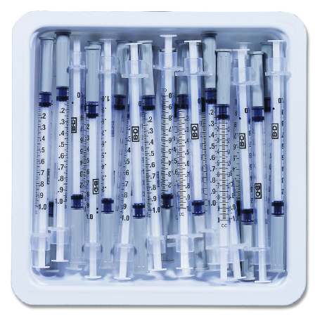 Allergy Tray PrecisionGlide™ 1 mL 27 Gauge 1/2 Inch Attached Needle Without Safety