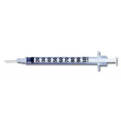 Tuberculin Syringe with Needle PrecisionGlide™ 0.5 mL 27 Gauge 1/2 Inch Attached Needle Without Safety
