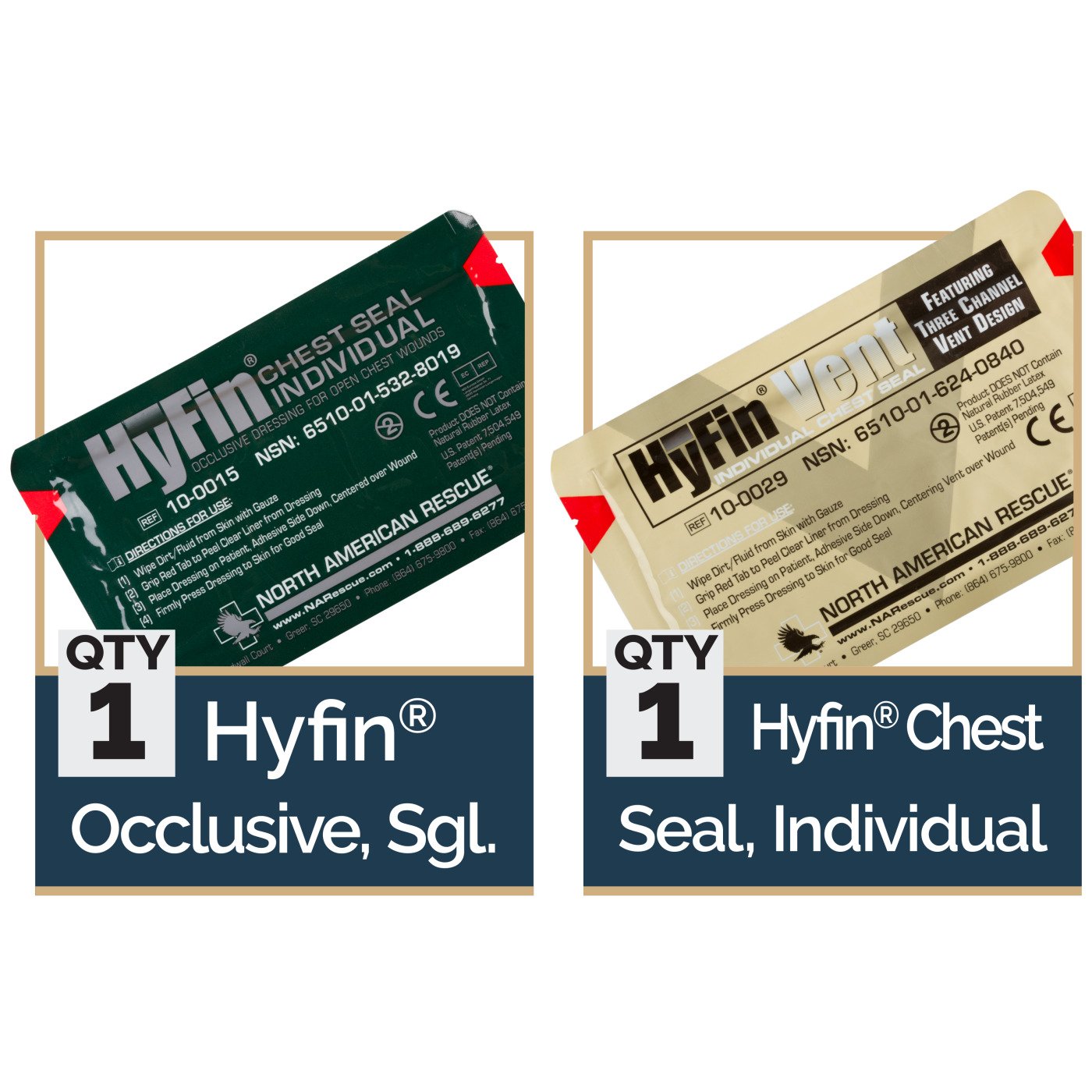 Chest Wound Seal USMC HyFin® 1 X 6 X 6 Inch 2 per Pack NonSterile